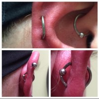 A collage of three photos of irregular ear piercings