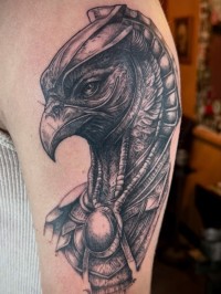 A tattoo of the Egyptian bird-man god, Horus