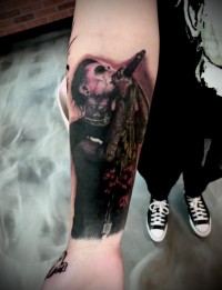 Photorealistic tattoo of a goth rock singer