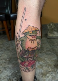 color tattoo of a samurai frog