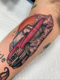 color neo-traditional tattoo of a red car