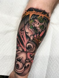 Neo-traditional tattoo of a reaper