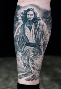 black and grey realism tattoo of Jesus