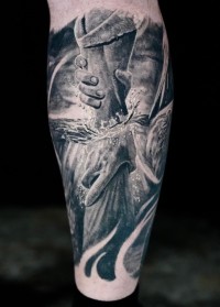 black and grey realism tattoo of two hands interlocking