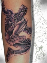 A color tattoo of Marvel superhero, the Black Panther